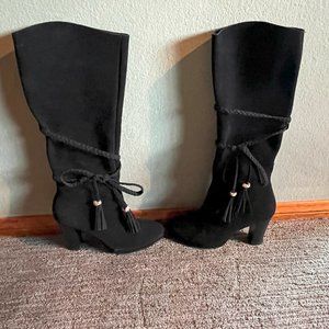 Black Knee High Boots with Tassels and Gold Accents  - Size 6